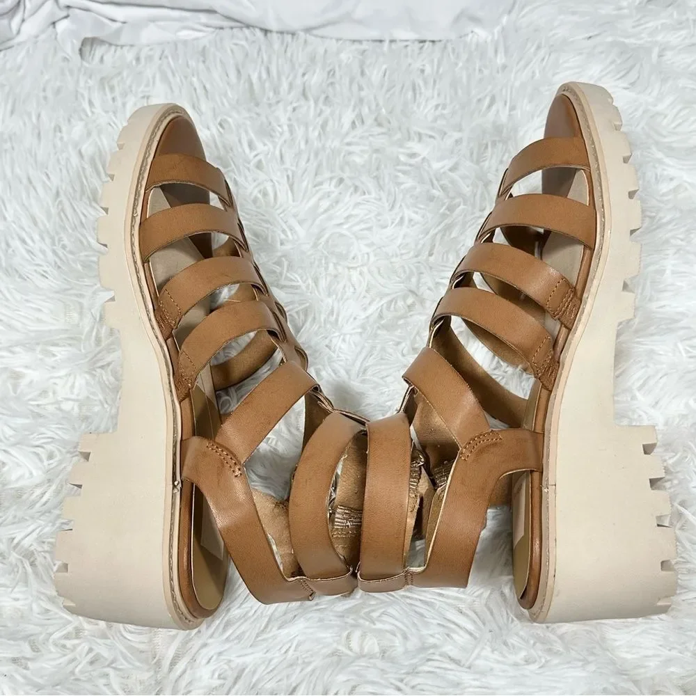 Dolce Vita Lillia Brown Block Heel Gladiator Sandals Chunky Lug Sole Platform 10